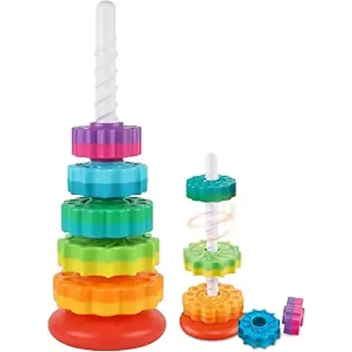 JUXUE Baby Spinning Stacking Toys for Toddlers 1-3, Rainbow Ring Stacker Montessori Toys for Babies for 12 Months, 1 2 3 One Year Old Girl Boy Christmas Birthday Gifts, Autism Sensory Learning Toy
