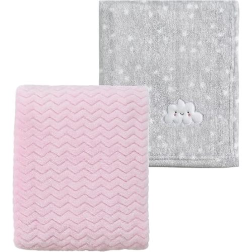CREVENT 2Pcs 30''X40'' Cute Cozy Fluffy Warm Baby Blankets for Infants Toddlers' Bedding Crib Cot Stroller - Grey Cloud + Wave Pink