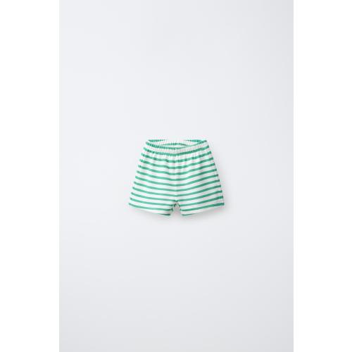 EMBROIDERED TANGERINE STRIPED SHORTS - Green | ZARA United States