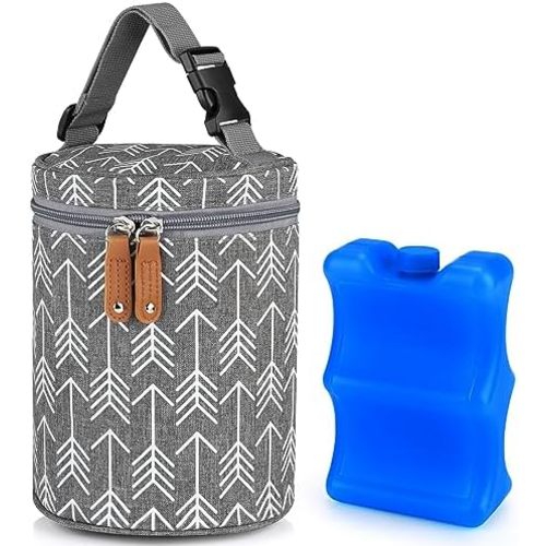 Accmor Breastmilk Cooler Bag with Ice Pack, Insulated Baby Bottle Cooler Tote Bags for Nursing Mom Daycare, Grey