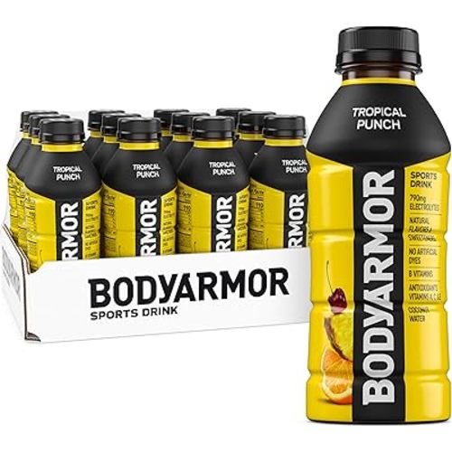 BODYARMOR Sports Drink Sports Beverage, Tropical Punch, Coconut Water Hydration, Natural Flavors With Vitamins, Potassium-Packed Electrolytes, Perfect For Athletes, 16 Fl Oz (Pack of 12)