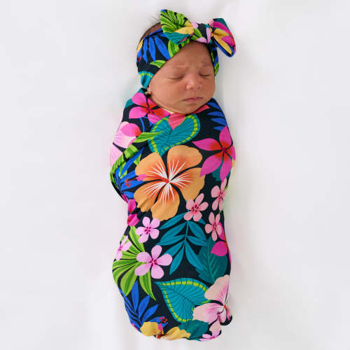 Jungle Blooms Swaddle & Luxe Bow Headband Set | Little Sleepies
