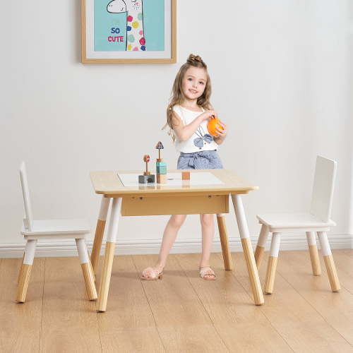 Free Shipping! Your Zone Kids Sensory Play Table and Chair Set, White, 3 Pieces, Age 3-6, Whiteboard and Chalkboard