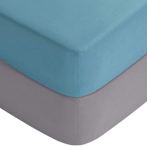 Yoofoss Fitted Crib Sheet Set, 2 Pack Baby Sheets for Standard Crib and Toddler Mattresses Solid Color, Soft, Comfortable (Blue-Gray, 28 x 52x 8In)