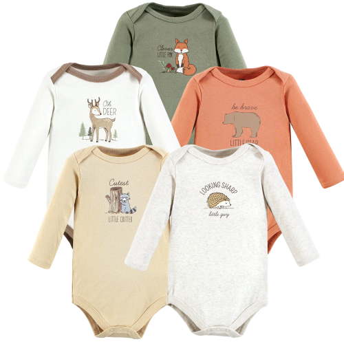 Luvable Friends Hudson Baby Long-Sleeve Bodysuits 5pk, Woodland Fawn, 6-9M