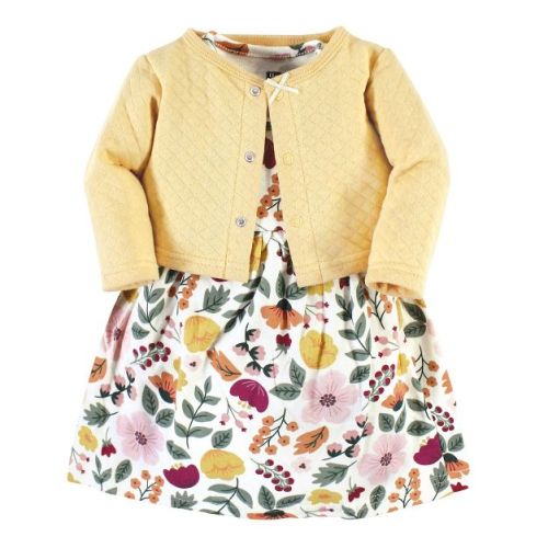 Hudson Baby Toddler and Baby Girl Quilted Cardigan and Dress, Fall Botanical, 6-9 Months