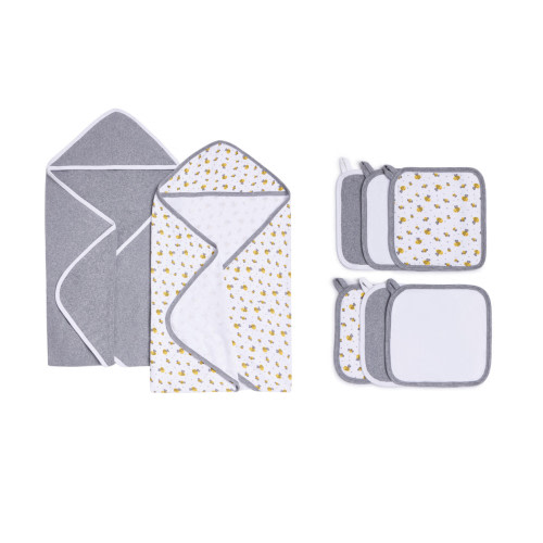 Small Story Organic Towel and Washcloth Set - Grey Bees