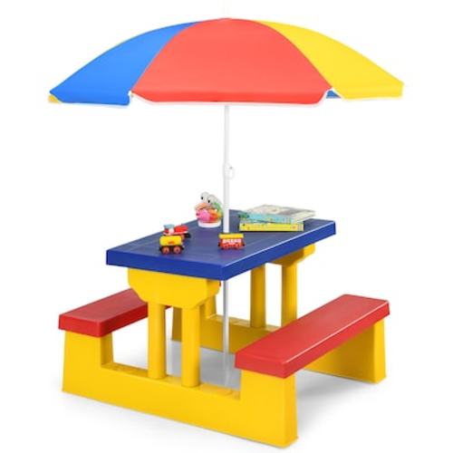 Costway Rectangle Outdoor Dining Table 26.5-in W x 31-in L with Umbrella Hole LWS00018 at Lowes.com