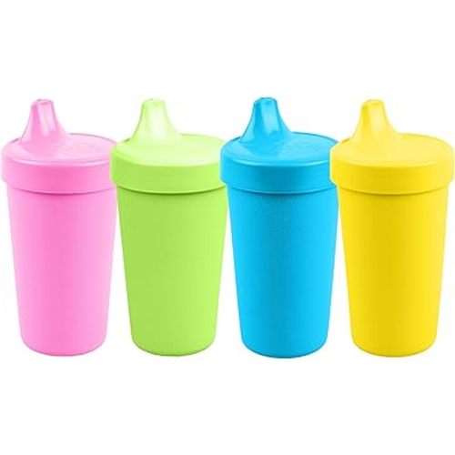 Re-Play No-Spill Sippy Cups for Toddlers, 10 oz Set of 4 - Spill-Proof Lids with Removable Silicone Valve, Microwave & Dishwasher Safe, BPA-Free, Made in USA, Easter