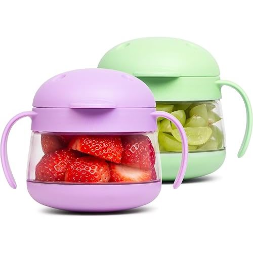Ubbi Tweat No Spill Snack Container for Kids, BPA-Free, Toddler Snack Container, Smoothie Purple & Sugar Snap Green