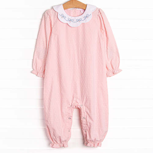 Ribbons and Roses Embroidered Romper, Pink                          –        Stitchy Fish