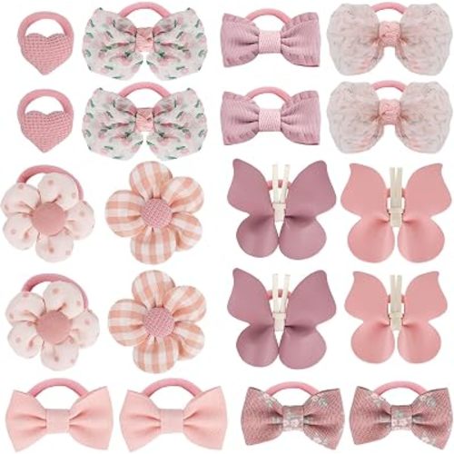 JESSCAT 20PCS Baby Hair Ties, 10 Multicolor Elastic Hair Ties with Bows, 2.5cm No-Crease Cotton Hair Elastics, Small Thin Ponytail Holders for Baby Girls, Toddlers, Kids