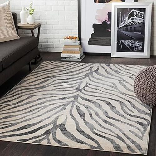Mark&Day Animal Print Rugs, 8x10 Chambery Modern Zebra Tiger Charcoal Area Rug, Brown White Beige Carpet for Living Room, Bedroom or Kitchen (7'10" x 10'3")