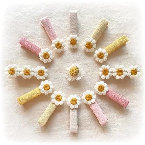 Cherssy 2" Daisy Flowers Hair Clips for Girls, 12 Pcs Cotton Fully Lined Alligator Clips, Non Slip Floral Baby Barrettes Hair Pins for Infant Toddler Kid School Girls' Gift