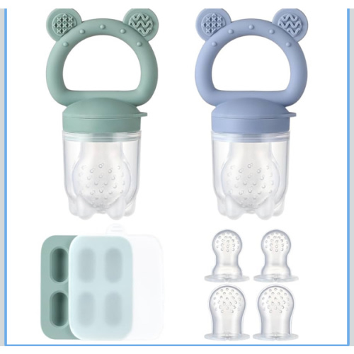 2 Pack Silicone Baby Fruit Feeder with Mini Freezer Tray, Baby Teethers, Breastmilk Popsicle Molds for Baby Teething Relief, Fresh Food Feeder for Safe Infant Self Feeding, Extra Food Pouches