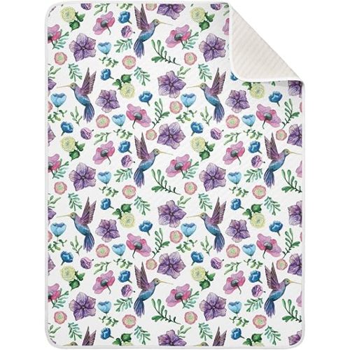 Ollabaky Floral Hummingbird Baby Blanket for Boys Girls, Cotton Toddler Newborn Swaddle Blanket for Stroller Crib Nursery Receiving Blanket Infant Unisex 30"x40"
