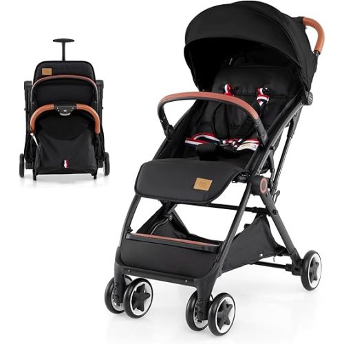 BABY JOY Lightweight Baby Stroller, Compact Toddler Travel Stroller for Airplane, Infant Stroller w/ 5-Point Harness, Adjustable Backrest/Footrest/Canopy, Storage Basket, Easy One-Hand Fold (Black)