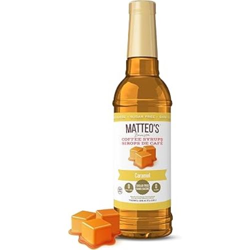 Matteo's Barista Style Sugar-Free Coffee Syrup, Caramel Syrup Flavour, Zero Calories and Sugar, Keto-Friendly Coffee Syrups, Delicious Flavoured Coffee Syrup - 25.4 oz Syrup Bottle, 1-Pack