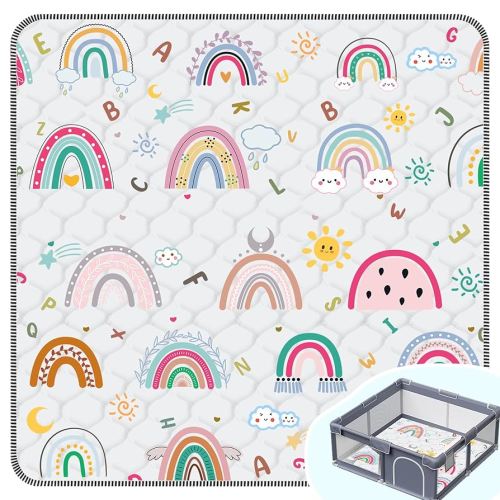 Baby Play Mat，Thick Soft 47" X 47" Playpen mat, Foldable and Machine Washable Baby Play Mats for Floor，Play Mat for Babies, Toddlers & Infants to Play and Learn (Rainbow)
