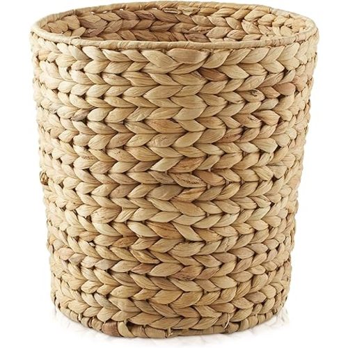 Casafield Water Hyacinth Waste Basket - Natural, Woven Wicker Trash Can for Bathroom, Bedroom, Laundry Room, Home Office