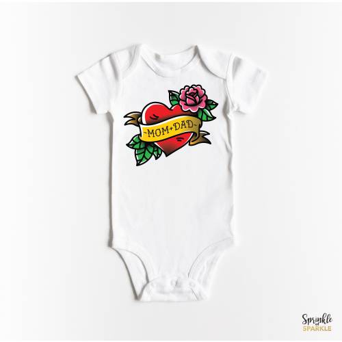 Mom and Dad Tattoo Heart First Valentine's Day ONESIES® Inked Infant Baby Bodysuit Vday Fathers Mothers Day Outfit Love Biker Punk Rock
