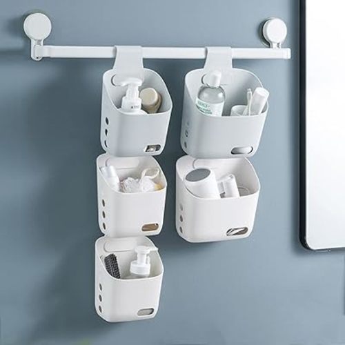 MORNITE 3 Pcs Hanging Shower Basket Caddy, Portable Walll Storage Organizer with Hooks for Bathroom Kithcen Dorm College, White