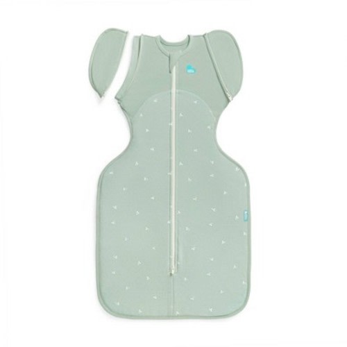 Love to Dream Swaddle Up Transition Bag - Cotton Fleece 1.5 TOG Olive Twigs - Medium: Infant, Snug Fit, Zip-Off Sleeves, Two-Way Zipper