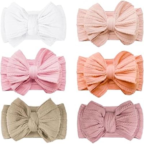 Baby Bows Headbands Soft Nylon Handmade Hair Accessories for Newborn Infant Toddler Kids (6 Mixed Pink, Large)