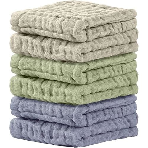 Cuddle Campus Baby Washcloths 6 Packs, Muslin Washcloths Baby,Cotton Burp Cloths, Extra Absorbent and Soft Wash Clothes for Newborns, 12x12 Inches