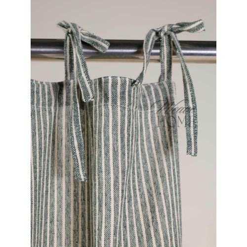 Bohemian Grace Stripe Curtain Drapes, Gauze Linen Fabric, Green Base Color 2 Panel Set Door Window Valance