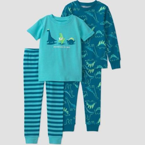 Carter's Just One You® Baby Boys' 4pc Long Sleeve Dinosaurs Printed Cotton Pajama Set - Teal/Blue 18M