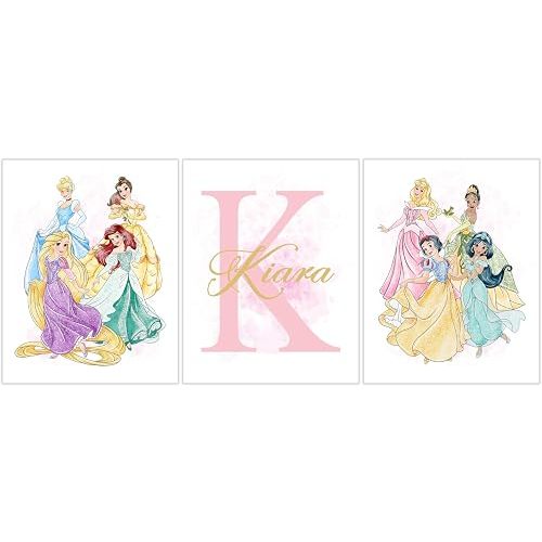 Pixie Paper Personalized Princess Name and Initial Set of 3 Unframed Prints