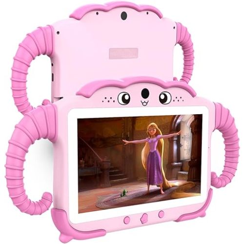 Kids Tablet 7 inch for Kids 3-7 32GB Toddler Tablets with Youtube Case WiFi Dual Camera, Android Learning Software Installed Parental Control Childrens Toddlers Tablet for Boys Girls Ages 3-12, Pink