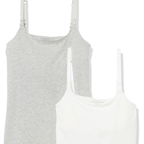 Amazon Essentials Women's Maternity Nursing Friendly Camisole with Adjustable Straps and Built-in Shelf Bra, Pack of 2