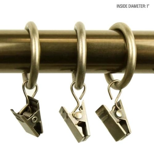 Antique Brass Curtain Rings with Clips (Set of 10)