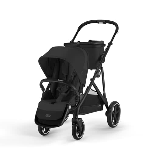 Cybex Gazelle S All-in-One Toddler and Baby Stroller with Over 20 Modular Configurations, Ergonomic Near-Flat Recline, Shopper Basket, and Compact Fold, Moon Black, Black Frame