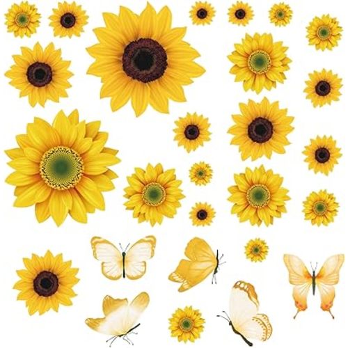AOWDIAO Sunflower Peel and Stick Wall Decals, Sunflower Decorations for Bedroom, Kitchen, Bathroom, Living Room