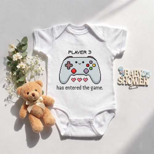 Player 3 Has Entered The Game Baby Bodysuit, Cute Gamer Outfit, Adorable Gaming Baby Controller, Pixel Heart Emoji Gamer Infant Clothes