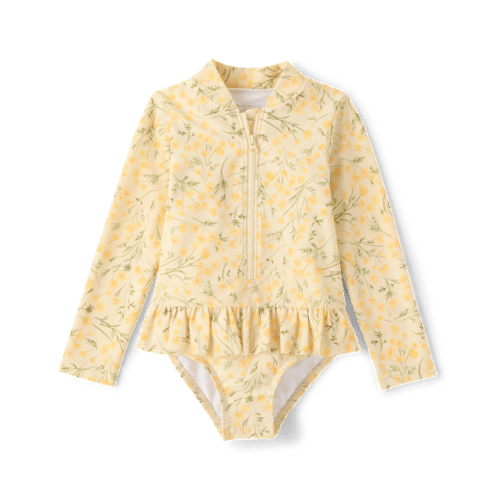 Baby And Toddler Girls Floral Half Zip Rashguard One Piece Swimsuit - Yellow