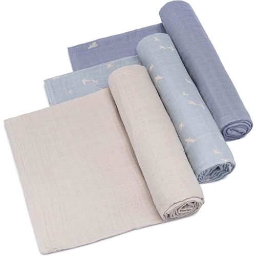 Parker Baby Co. Soft Muslin Baby Swaddle Blankets, 3 Pack - Cloud Set