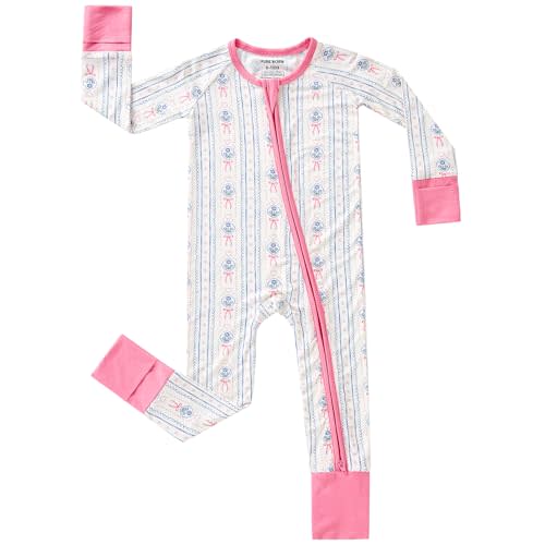 pureborn Baby Sleeper Viscose from Bamboo Zipper Footies Pjs 0-24 Months | Buttery soft, 2 way zipper, breathable, infant boy girl, fold-over mittens & foot cuffs, all-season, comfort, snug, unisex