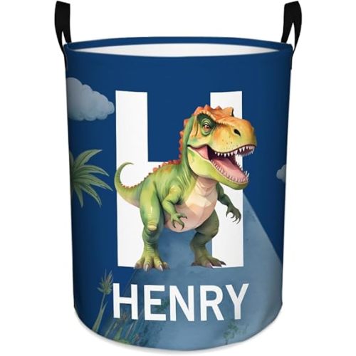 Custom Dinosaur Laundry Basket for Kids Personalized Waterproof Name Laundry Hamper with Handle Christmas Gift for Kids