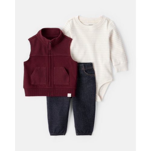 Baby Boy 3-Piece Long-Sleeve Bodysuit, Vest & Denim Pant Set | Carter's