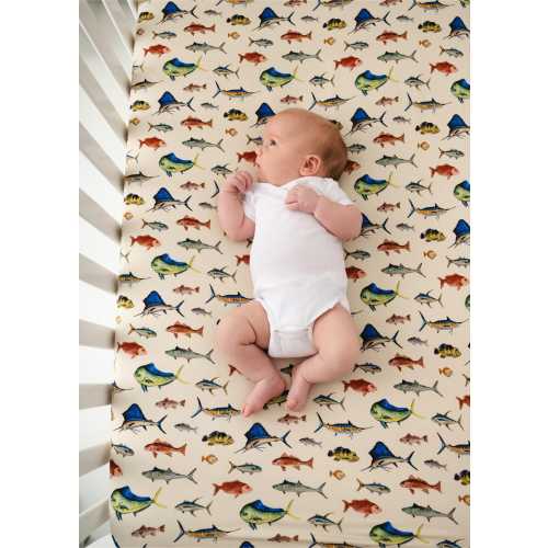 DEEP SEA FISH Bamboo Crib Sheet, Baby Boy Nursery, Super Soft Bamboo Fabric, Ocean Fish Sheet