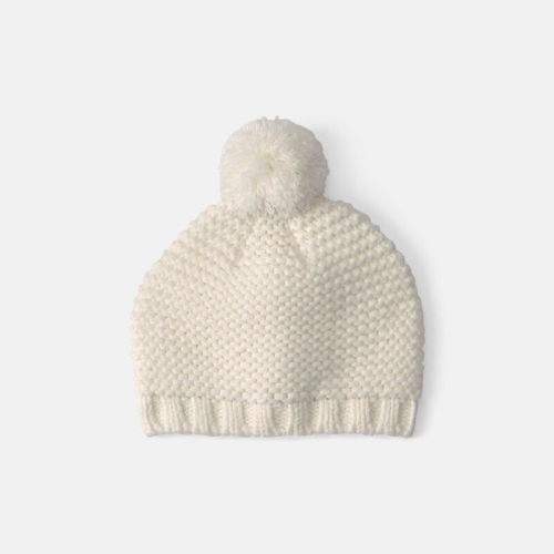 Baby Girl Pom Knit Beanie - White | Carter’s Oshkosh Canada