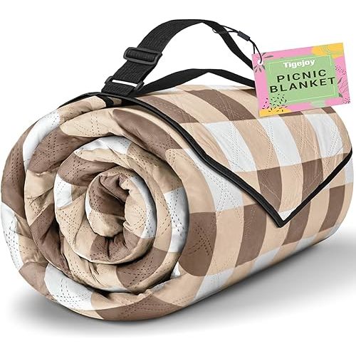 TigeJoy Extra Large Picnic Blanket Waterproof Foldable 80''x80'', Outdoor Picnic Mat Beach Blanket Sandproof for Park, Grass, Travel, Hiking, Camping Essentials, Gingham Picnic Blanket