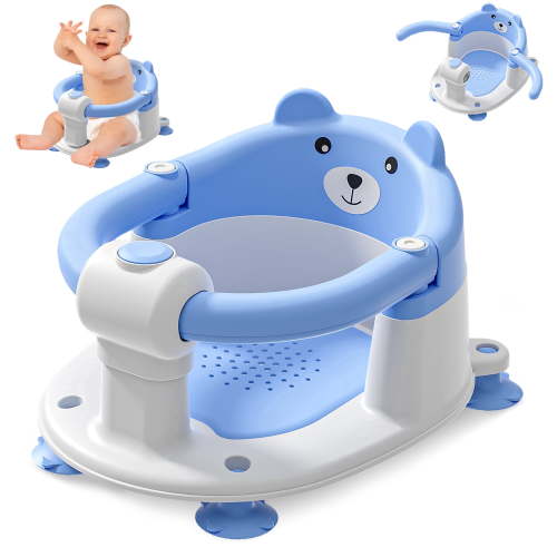 MoreFeel Baby Bath Seat with Soft Cushion and 4 Suction Cups, Blue