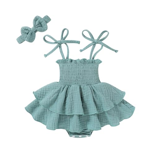 YOUNGER TREE Baby Girl Clothes Infant Summer Romper Dress Sleeveless Bodysuit Jumpsuit with Headband Toddler Outfits