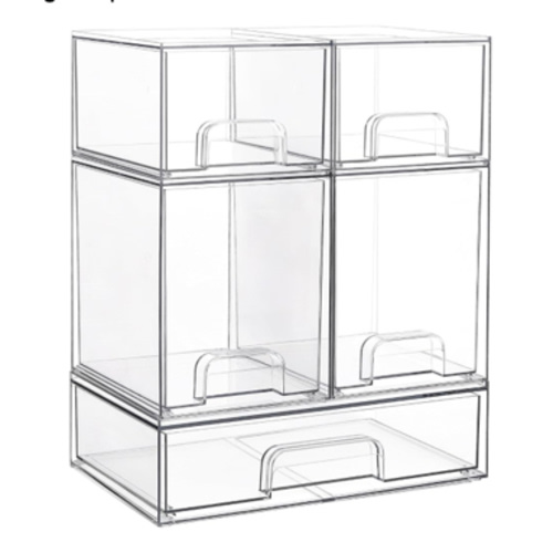 Vtopmart Stackable Storage Drawers Set of 5, Clear Plastic Organizer Bins for Baby Bottle, Beauty Supplies Storage, Ideal for Kichen Countertop, Vanity, Bathroom, Cabinet, Pantry Organization