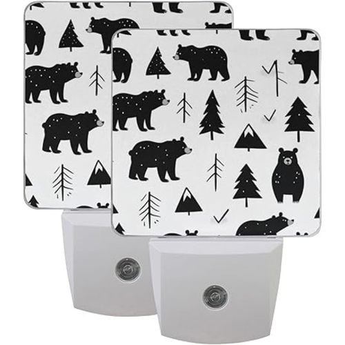 Aslsiy Night Light for Kids Cute Black Polar Bears Tree-1 Plug in Wall Lamp LED Dusk to Dawn Sensor Energy Saving Nightlight for Boys Girls Men Women